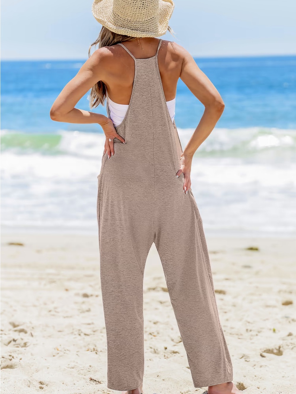 Cupshe Taupe Sleeveless Beach Jumpsuit Cover-Up - Picture 5 of 6